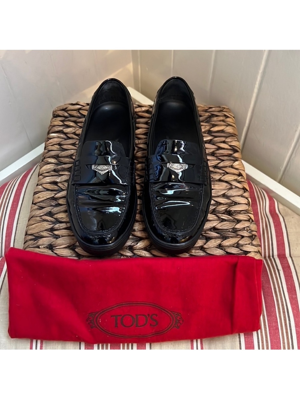 Tod’s Black Patent Leather Moccasins